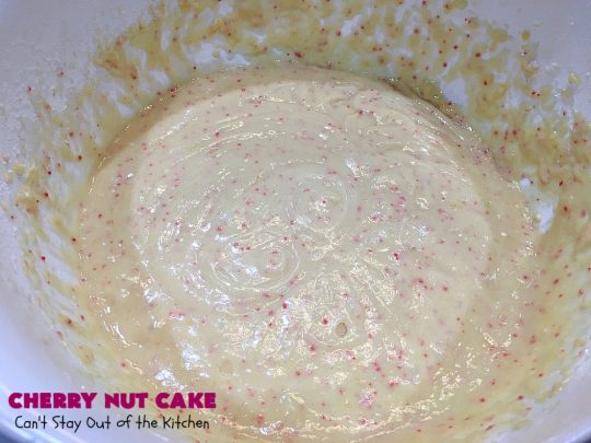 Cherry Nut Cake | Can't Stay Out of the Kitchen | this vintage #recipe uses #FreshCherries, #CherryChipCakeMix, #Pecans & #coconut. It's absolutely mouthwatering & will surely cure any sweet tooth craving you have. Great #summer #dessert when #cherries are in season. #CherryNutCake #CherryCake #CherryDessert #Holiday #cake #HolidayDessert #Fourth of July Dessert #FavoriteCherryCake
