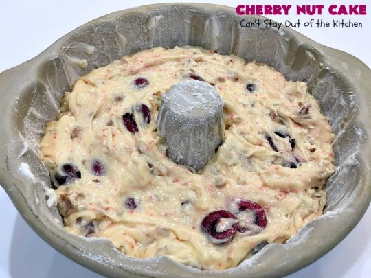 Cherry Nut Cake | Can't Stay Out of the Kitchen | this vintage #recipe uses #FreshCherries, #CherryChipCakeMix, #Pecans & #coconut. It's absolutely mouthwatering & will surely cure any sweet tooth craving you have. Great #summer #dessert when #cherries are in season. #CherryNutCake #CherryCake #CherryDessert #Holiday #cake #HolidayDessert #Fourth of July Dessert #FavoriteCherryCake