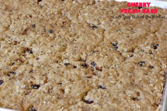 Cherry Pecan Bars | Can't Stay Out of the Kitchen | these crunchy bar-type #cookies are sensational. Perfect for backyard BBQs, potlucks, #tailgating or office parties or summer #holidays. #cherries #coconut #DriedCherries #pecans #brownie #dessert #CherryDessert #HolidayDessert #CherryPecanBars