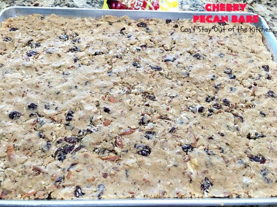 Cherry Pecan Bars | Can't Stay Out of the Kitchen | these crunchy bar-type #cookies are sensational. Perfect for backyard BBQs, potlucks, #tailgating or office parties or summer #holidays. #cherries #coconut #DriedCherries #pecans #brownie #dessert #CherryDessert #HolidayDessert #CherryPecanBars