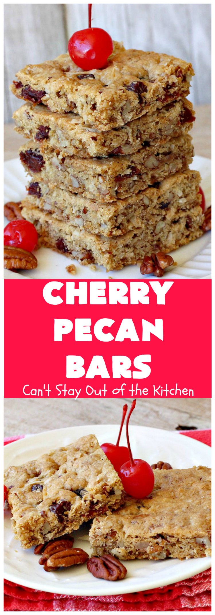 Cherry Pecan Bars | Can't Stay Out of the Kitchen | these crunchy bar-type #cookies are sensational. Perfect for backyard BBQs, potlucks, #tailgating or office parties or summer #holidays. #cherries #coconut #DriedCherries #pecans #brownie #dessert #CherryDessert #HolidayDessert #CherryPecanBars