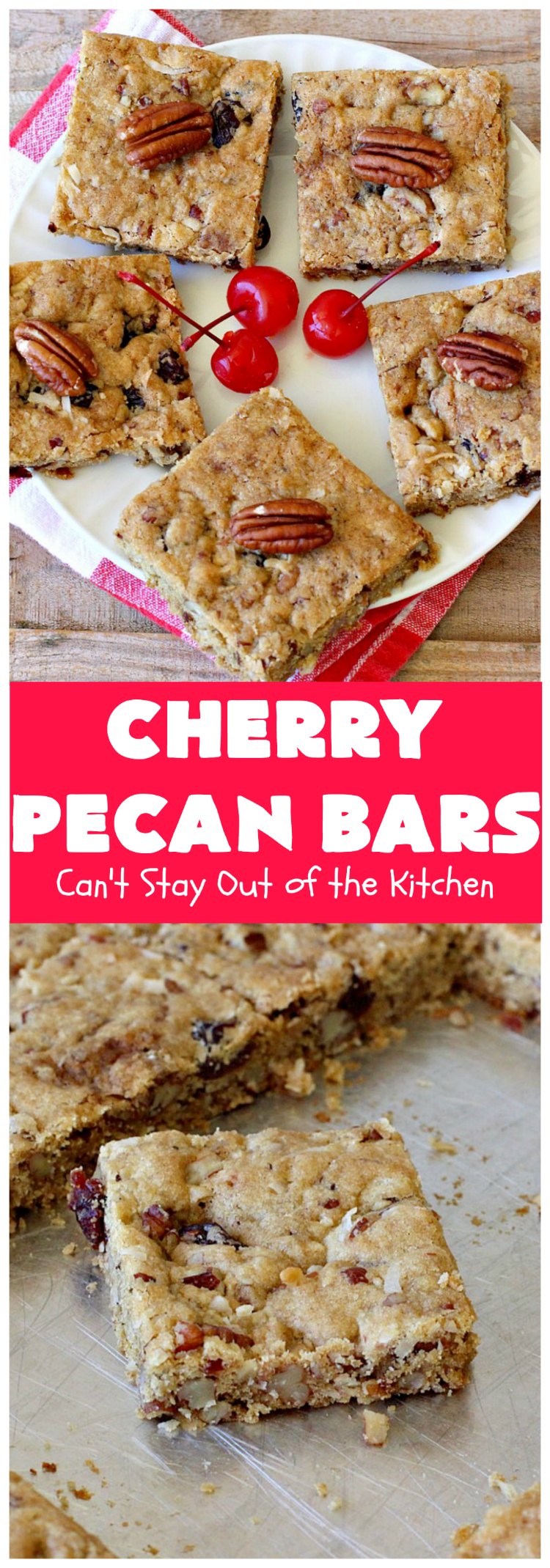 Cherry Pecan Bars | Can't Stay Out of the Kitchen | these crunchy bar-type #cookies are sensational. Perfect for backyard BBQs, potlucks, #tailgating or office parties or summer #holidays. #cherries #coconut #DriedCherries #pecans #brownie #dessert #CherryDessert #HolidayDessert #CherryPecanBars