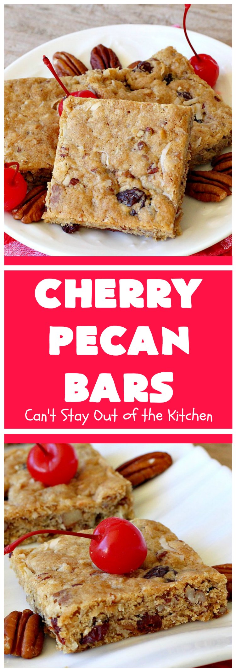 Cherry Pecan Bars | Can't Stay Out of the Kitchen | these crunchy bar-type #cookies are sensational. Perfect for backyard BBQs, potlucks, #tailgating or office parties or summer #holidays. #cherries #coconut #DriedCherries #pecans #brownie #dessert #CherryDessert #HolidayDessert #CherryPecanBars