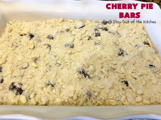 Cherry Pie Bars | Can't Stay Out of the Kitchen | These spectacular #cookie-type bars have the taste of #cherrypie without all the work! They're fantastic for summer potlucks when fresh #cherries are in season. #dessert #cherrydessert #Canbassador #NorthwestCherryGrowers