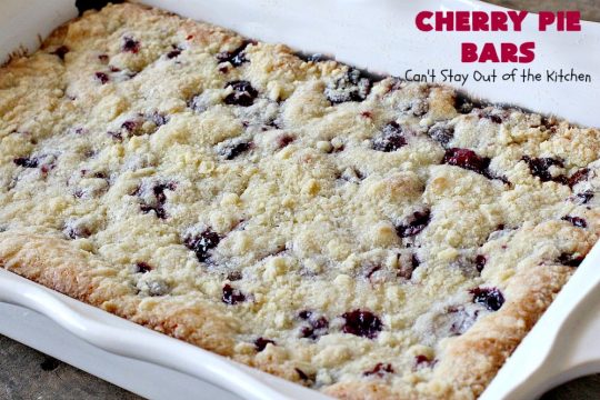 Cherry Pie Bars | Can't Stay Out of the Kitchen | These spectacular #cookie-type bars have the taste of #cherrypie without all the work! They're fantastic for summer potlucks when fresh #cherries are in season. #dessert #cherrydessert #Canbassador #NorthwestCherryGrowers