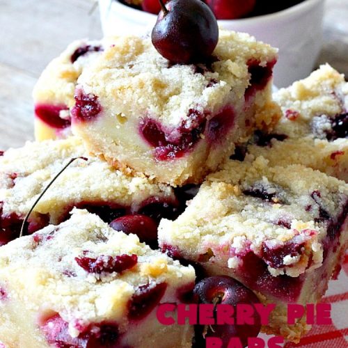 Cherry Pie Bars | Can't Stay Out of the Kitchen | These spectacular #cookie-type bars have the taste of #cherrypie without all the work! They're fantastic for summer potlucks when fresh #cherries are in season. #dessert #cherrydessert #Canbassador #NorthwestCherryGrowers