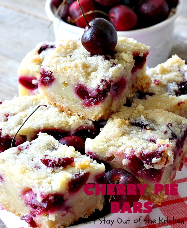 Cherry Pie Bars | Can't Stay Out of the Kitchen | These spectacular #cookie-type bars have the taste of #cherrypie without all the work! They're fantastic for summer potlucks when fresh #cherries are in season. #dessert #cherrydessert #Canbassador #NorthwestCherryGrowers