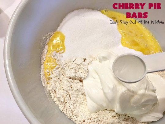 Cherry Pie Bars | Can't Stay Out of the Kitchen | These spectacular #cookie-type bars have the taste of #cherrypie without all the work! They're fantastic for summer potlucks when fresh #cherries are in season. #dessert #cherrydessert #Canbassador #NorthwestCherryGrowers