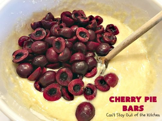 Cherry Pie Bars | Can't Stay Out of the Kitchen | These spectacular #cookie-type bars have the taste of #cherrypie without all the work! They're fantastic for summer potlucks when fresh #cherries are in season. #dessert #cherrydessert #Canbassador #NorthwestCherryGrowers