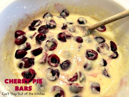 Cherry Pie Bars | Can't Stay Out of the Kitchen | These spectacular #cookie-type bars have the taste of #cherrypie without all the work! They're fantastic for summer potlucks when fresh #cherries are in season. #dessert #cherrydessert #Canbassador #NorthwestCherryGrowers
