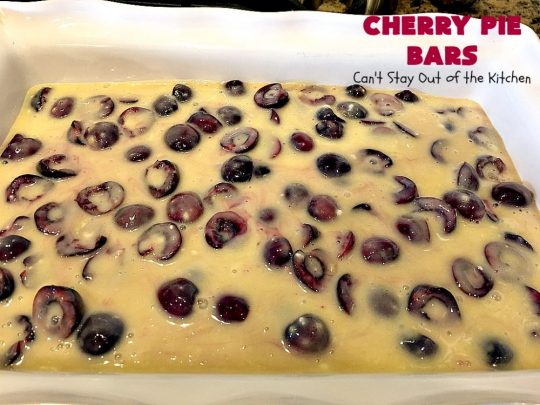 Cherry Pie Bars | Can't Stay Out of the Kitchen | These spectacular #cookie-type bars have the taste of #cherrypie without all the work! They're fantastic for summer potlucks when fresh #cherries are in season. #dessert #cherrydessert #Canbassador #NorthwestCherryGrowers
