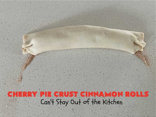 Cherry Pie Crust Cinnamon Rolls | Can't Stay Out of the Kitchen | You'll be swooning over every bite of these luscious #PieCrustCinnamonRolls. These include #CherryPreserves so they are doubly delicious. Great sweet treat for #breakfast or #brunch menus. This quick & easy #5IngredientRecipe can be whipped up in a jiffy so these #CinnamonRolls can be enjoyed all day long! #cherries #CherryPieCrustCinnamonRolls