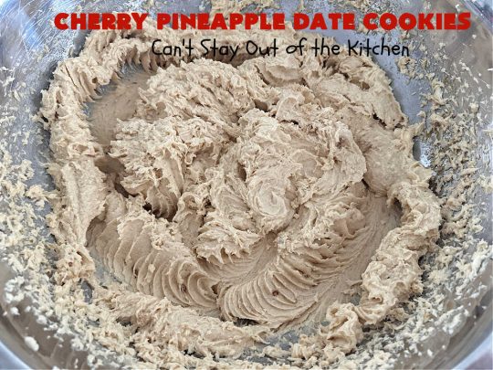 Cherry Pineapple Date Cookies | Can't Stay Out of the Kitchen | these festive & beautiful #OatmealCookies are fantastic for #holiday #baking & gift-giving. They include #pecans, #coconut, #CandiedCherries, #CandiedPineapple & #dates along with #AlmondExtract to increase the flavor. Absolutely delightful for a #ChristmasCookieExchange, #tailgating or office party or to enjoy the #HolidaySeason. #ParadiseFruit #dessert #CherryPineappleDateCookies