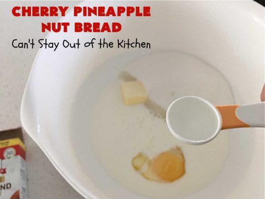 Cherry Pineapple Nut Bread | Can't Stay Out of the Kitchen | this sensational sweet #bread is perfect for the #holidays. It uses #ParadiseFruitCompany's cherry-pineapple mix which includes green & red #cherries & green, red & gold #pineapple. The flavors of this bread are so mouthwatering it's perfect for a #Thanksgiving, #Christmas or #NewYearsDay #breakfast. #pecans #HolidayBread #CherryPineappleNutBread