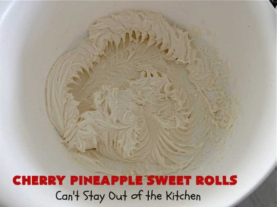 Cherry Pineapple Sweet Rolls | Can't Stay Out of the Kitchen | Prepare to drool over these luscious #SweetRolls. They're filled with a scrumptious #CherryPineappleFruitMix & glazed with a thick #almond icing that makes these #CinnamonRolls so rich and decadent you won't be able to resist them. Wonderful for #holidays or for a weekend or company #breakfast or #brunch. #cherry #pineapple #ParadiseFruit #CherryPineappleSweetRolls