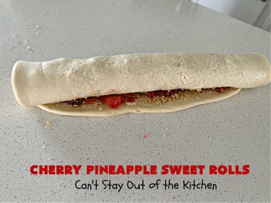 Cherry Pineapple Sweet Rolls | Can't Stay Out of the Kitchen | Prepare to drool over these luscious #SweetRolls. They're filled with a scrumptious #CherryPineappleFruitMix & glazed with a thick #almond icing that makes these #CinnamonRolls so rich and decadent you won't be able to resist them. Wonderful for #holidays or for a weekend or company #breakfast or #brunch. #cherry #pineapple #ParadiseFruit #CherryPineappleSweetRolls