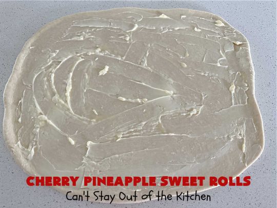 Cherry Pineapple Sweet Rolls | Can't Stay Out of the Kitchen | Prepare to drool over these luscious #SweetRolls. They're filled with a scrumptious #CherryPineappleFruitMix & glazed with a thick #almond icing that makes these #CinnamonRolls so rich and decadent you won't be able to resist them. Wonderful for #holidays or for a weekend or company #breakfast or #brunch. #cherry #pineapple #ParadiseFruit #CherryPineappleSweetRolls