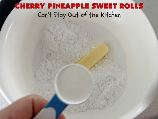 Cherry Pineapple Sweet Rolls | Can't Stay Out of the Kitchen | Prepare to drool over these luscious #SweetRolls. They're filled with a scrumptious #CherryPineappleFruitMix & glazed with a thick #almond icing that makes these #CinnamonRolls so rich and decadent you won't be able to resist them. Wonderful for #holidays or for a weekend or company #breakfast or #brunch. #cherry #pineapple #ParadiseFruit #CherryPineappleSweetRolls