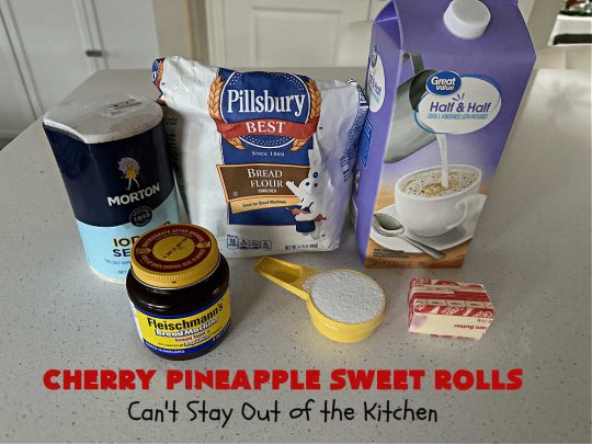 Cherry Pineapple Sweet Rolls | Can't Stay Out of the Kitchen | Prepare to drool over these luscious #SweetRolls. They're filled with a scrumptious #CherryPineappleFruitMix & glazed with a thick #almond icing that makes these #CinnamonRolls so rich and decadent you won't be able to resist them. Wonderful for #holidays or for a weekend or company #breakfast or #brunch. #cherry #pineapple #ParadiseFruit #CherryPineappleSweetRolls