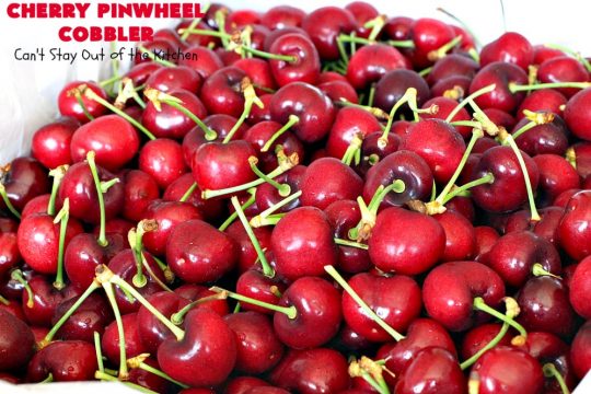 Cherry Pinwheel Cobbler | Can't Stay Out of the Kitchen | this awesome #dessert rolls up #almond flavored #cherries in #PieCrust. A syrup is poured over top before baking. Terrific #CherryDessert while #FreshCherries are in season. #cobbler #CherryCobbler #CherryPinwheelCobbler #Summer #SummerDessert #NorthwestCherryGrowers #NWCherries #Canbassador