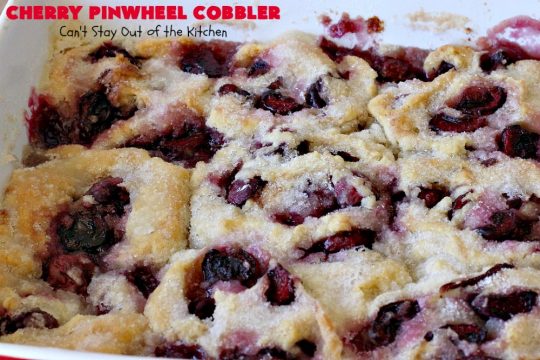 Cherry Pinwheel Cobbler | Can't Stay Out of the Kitchen | this awesome #dessert rolls up #almond flavored #cherries in #PieCrust. A syrup is poured over top before baking. Terrific #CherryDessert while #FreshCherries are in season. #cobbler #CherryCobbler #CherryPinwheelCobbler #Summer #SummerDessert #NorthwestCherryGrowers #NWCherries #Canbassador