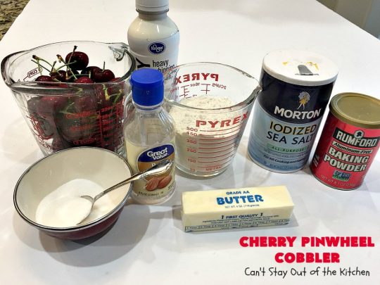 Cherry Pinwheel Cobbler | Can't Stay Out of the Kitchen | this awesome #dessert rolls up #almond flavored #cherries in #PieCrust. A syrup is poured over top before baking. Terrific #CherryDessert while #FreshCherries are in season. #cobbler #CherryCobbler #CherryPinwheelCobbler #Summer #SummerDessert #NorthwestCherryGrowers #NWCherries #Canbassador