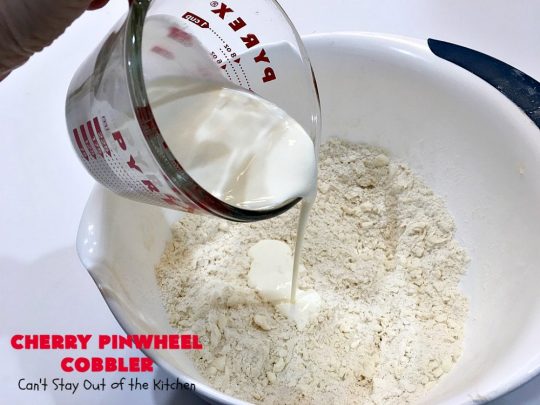 Cherry Pinwheel Cobbler | Can't Stay Out of the Kitchen | this awesome #dessert rolls up #almond flavored #cherries in #PieCrust. A syrup is poured over top before baking. Terrific #CherryDessert while #FreshCherries are in season. #cobbler #CherryCobbler #CherryPinwheelCobbler #Summer #SummerDessert #NorthwestCherryGrowers #NWCherries #Canbassador