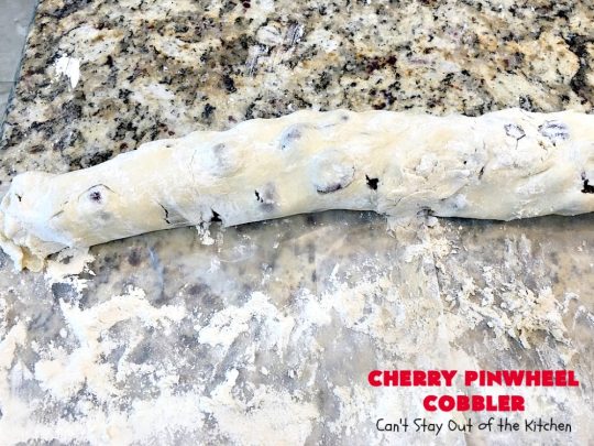 Cherry Pinwheel Cobbler | Can't Stay Out of the Kitchen | this awesome #dessert rolls up #almond flavored #cherries in #PieCrust. A syrup is poured over top before baking. Terrific #CherryDessert while #FreshCherries are in season. #cobbler #CherryCobbler #CherryPinwheelCobbler #Summer #SummerDessert #NorthwestCherryGrowers #NWCherries #Canbassador