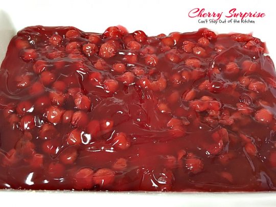 Cherry Surprise | Can't Stay Out of the Kitchen | this fabulous #dessert is made with #cherrypiefilling #coconut and #pecans in a lovely #oatmeal crust. This makes a great #cobbler for #holidays and #Valentine'sDay. 