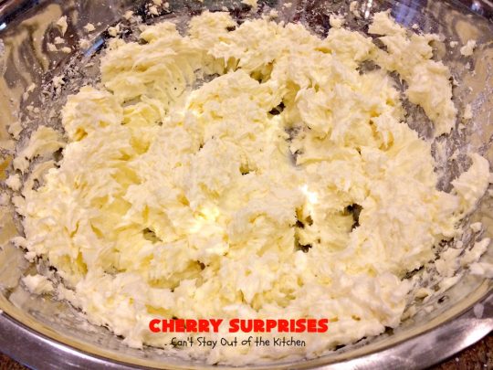 Cherry Surprises | Can't Stay Out of the Kitchen | these melt-in-your-mouth #cookies are absolutely spectacular. #CandiedCherries are hidden inside each #cookie before #baking. Then they're rolled in powdered sugar to serve. These heavenly cookies have been on our #ChristmasCookie baking list for decades! #dessert #Christmas #ChristmasDessert #cherry #CherryDessert #ChristmasCookieExchange