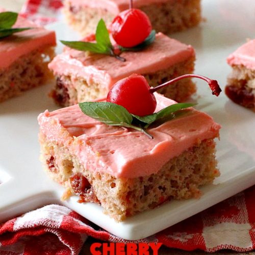 Cherry Texas Sheet Cake | Can't Stay Out of the Kitchen | this luscious #cake will knock your socks off! This mouthwatering #recipe will feed a crowd so it's great for #holidays or company. The #CreamCheese icing is wonderful. #dessert #HolidayDessert #CherryDessert #TexasSheetCake #CherryTexasSheetCake
