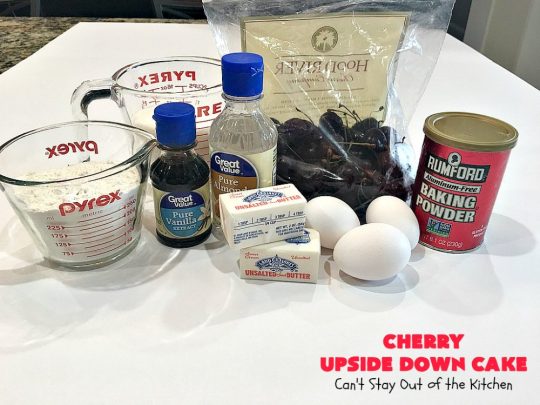 Cherry Upside Down Cake | Can't Stay Out of the Kitchen | This is one of the BEST upside-down cakes you'll ever eat! This one has fresh #cherries on the bottom. It's topped with a homemade caramelized sauce & then #cake batter. It's rich, moist, decadent & the most amazing #dessert ever! #cherrydessert