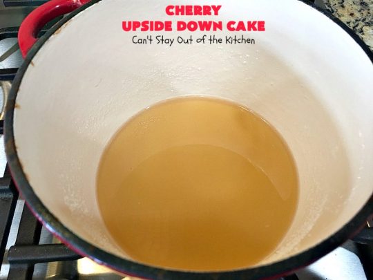 Cherry Upside Down Cake | Can't Stay Out of the Kitchen | This is one of the BEST upside-down cakes you'll ever eat! This one has fresh #cherries on the bottom. It's topped with a homemade caramelized sauce & then #cake batter. It's rich, moist, decadent & the most amazing #dessert ever! #cherrydessert