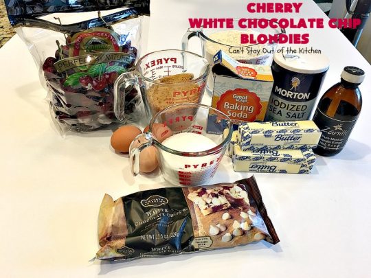 Cherry White Chocolate Chip Blondies | Can't Stay Out of the Kitchen | these fantastic #brownies will have you drooling after the first bite. They're filled with white #chocolate chips & fresh #cherries & they're absolutely awesome! #cookie #dessert #cherrydessert #Canbassador #NorthwestCherryGrowers