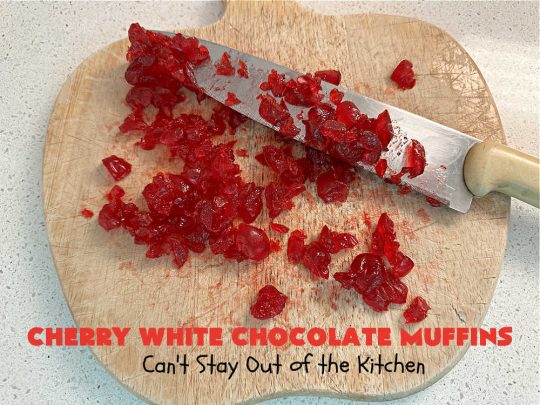 Cherry White Chocolate Muffins | Can't Stay Out of the Kitchen | These irresistible #muffins are filled with #applesauce, #bananas, #CandiedCherries & #WhiteChocolateChips and will absolutely float your boat! Terrific choice for any #holiday, company or weekend #breakfast or #brunch. #cherries #chocolate #CherryWhiteChococolateMuffins