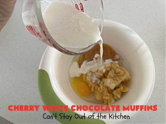 Cherry White Chocolate Muffins | Can't Stay Out of the Kitchen | These irresistible #muffins are filled with #applesauce, #bananas, #CandiedCherries & #WhiteChocolateChips and will absolutely float your boat! Terrific choice for any #holiday, company or weekend #breakfast or #brunch. #cherries #chocolate #CherryWhiteChococolateMuffins