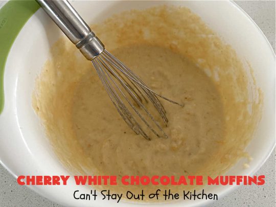 Cherry White Chocolate Muffins | Can't Stay Out of the Kitchen | These irresistible #muffins are filled with #applesauce, #bananas, #CandiedCherries & #WhiteChocolateChips and will absolutely float your boat! Terrific choice for any #holiday, company or weekend #breakfast or #brunch. #cherries #chocolate #CherryWhiteChococolateMuffins