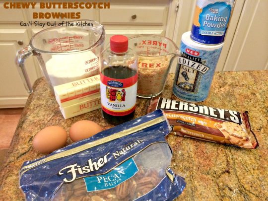 Chewy Butterscotch Brownies | Can't Stay Out of the Kitchen | #butterscotch lovers will love these amazing #brownies. Great for #tailgating parties, potlucks, backyard BBQs or #holiday #baking. #cookie #dessert #ButterscotchDessert#ButterscotchBrownies #FourthOfJuly #ChewyButterscotchBrownies