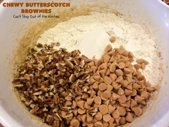 Chewy Butterscotch Brownies | Can't Stay Out of the Kitchen | #butterscotch lovers will love these amazing #brownies. Great for #tailgating parties, potlucks, backyard BBQs or #holiday #baking. #cookie #dessert #ButterscotchDessert#ButterscotchBrownies #FourthOfJuly #ChewyButterscotchBrownies