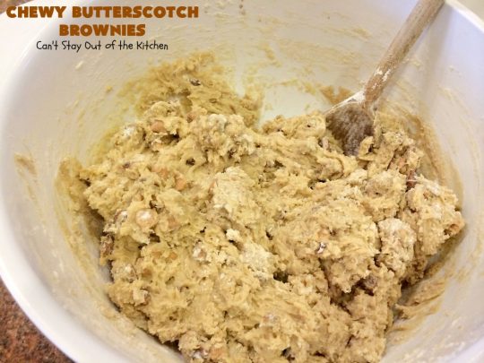 Chewy Butterscotch Brownies | Can't Stay Out of the Kitchen | #butterscotch lovers will love these amazing #brownies. Great for #tailgating parties, potlucks, backyard BBQs or #holiday #baking. #cookie #dessert #ButterscotchDessert#ButterscotchBrownies #FourthOfJuly #ChewyButterscotchBrownies