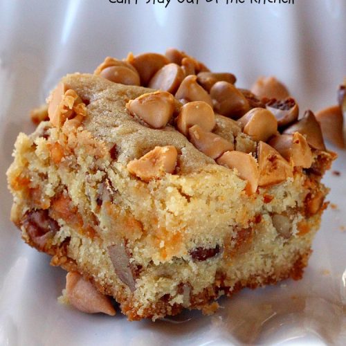 Chewy Butterscotch Brownies | Can't Stay Out of the Kitchen | #butterscotch lovers will love these amazing #brownies. Great for #tailgating parties, potlucks, backyard BBQs or #holiday #baking. #cookie #dessert #ButterscotchDessert#ButterscotchBrownies #FourthOfJuly #ChewyButterscotchBrownies