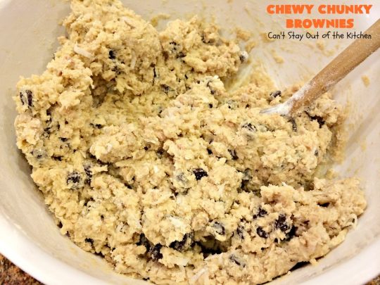 Chewy Chunky Brownies | Can't Stay Out of the Kitchen | these spectacular #brownies include #ChocolateChips #HeathEnglishToffeeBits, #coconut & #walnuts. They are ooey, gooey & so heavenly. Perfect for #tailgating, potlucks, backyard BBQs & summer #holiday fun like #FourthOfJuly & #LaborDay. #dessert #ChocolateDessert #cookie #chocolate #ToffeeDessert #ChewyChunkyBrownies #HolidayDessert