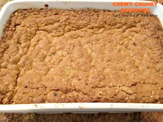 Chewy Chunky Brownies | Can't Stay Out of the Kitchen | these spectacular #brownies include #ChocolateChips #HeathEnglishToffeeBits, #coconut & #walnuts. They are ooey, gooey & so heavenly. Perfect for #tailgating, potlucks, backyard BBQs & summer #holiday fun like #FourthOfJuly & #LaborDay. #dessert #ChocolateDessert #cookie #chocolate #ToffeeDessert #ChewyChunkyBrownies #HolidayDessert