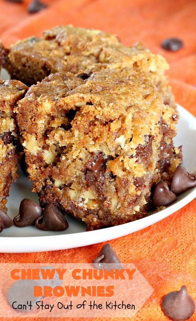 Chewy Chunky Brownies | Can't Stay Out of the Kitchen | these spectacular #brownies include #ChocolateChips #HeathEnglishToffeeBits, #coconut & #walnuts. They are ooey, gooey & so heavenly. Perfect for #tailgating, potlucks, backyard BBQs & summer #holiday fun like #FourthOfJuly & #LaborDay. #dessert #ChocolateDessert #cookie #chocolate #ToffeeDessert #ChewyChunkyBrownies #HolidayDessert