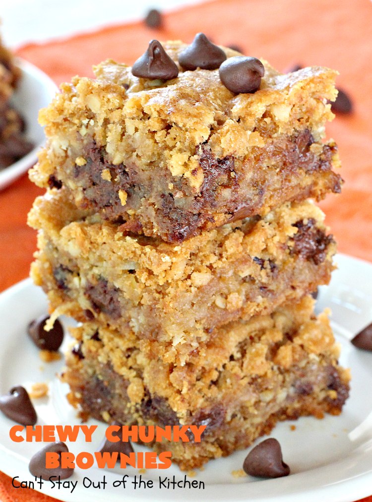 Chewy Chunky Brownies | Can't Stay Out of the Kitchen | these spectacular #brownies include #ChocolateChips #HeathEnglishToffeeBits, #coconut & #walnuts. They are ooey, gooey & so heavenly. Perfect for #tailgating, potlucks, backyard BBQs & summer #holiday fun like #FourthOfJuly & #LaborDay. #dessert #ChocolateDessert #cookie #chocolate #ToffeeDessert #ChewyChunkyBrownies #HolidayDessert