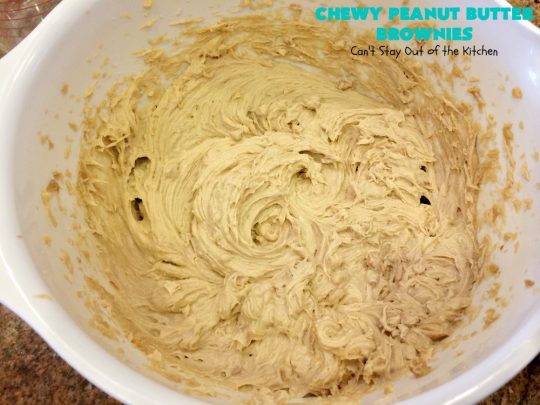 Chewy Peanut Butter Brownies | Can't Stay Out of the Kitchen | these are the best #Brownies ever! They have triple the #PeanutButter flavor with #Peanuts, #CrunchyPeanutButter & #ReesesPeanutButterChips. Every mouthful will knock your socks off! Great for potlucks, #tailgating parties, #FourthOfJuly or #LaborDay parties. #Reeses #dessert #PeanutButterDessert #PeanutButterBrownies #ChewyPeanutButterBrownies