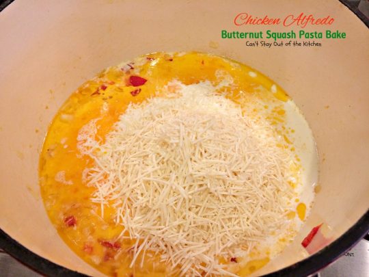 Chicken Alfredo Butternut Squash Pasta Bake | Can't Stay Out of the Kitchen | wonderful #alfredo dish even your kids will enjoy. Made with #chicken #butternutsquash and #glutenfree #pasta.