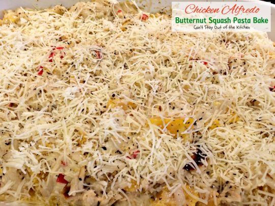 Chicken Alfredo Butternut Squash Pasta Bake | Can't Stay Out of the Kitchen | wonderful #alfredo dish even your kids will enjoy. Made with #chicken #butternutsquash and #glutenfree #pasta.