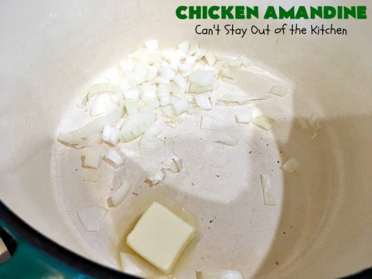Chicken Amandine | Can't Stay Out of the Kitchen | fantastic dinner #casserole with #chicken, #rice #GreenBeans, #almonds & #bacon. A satisfying comfort food #recipe! #GlutenFree #ChickenAmandine