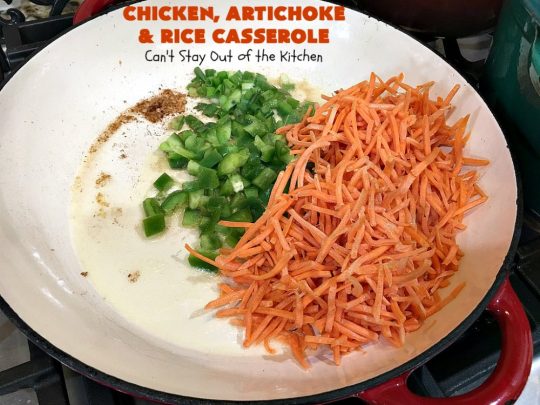 Chicken, Artichoke and Rice Casserole | Can't Stay Out of the Kitchen | this lovely #ChickenCasserole is perfect for company & tastes utterly amazing. #chicken #rice #carrots #artichokes #casserole #ChickenArtichokeAndRiceCasserole